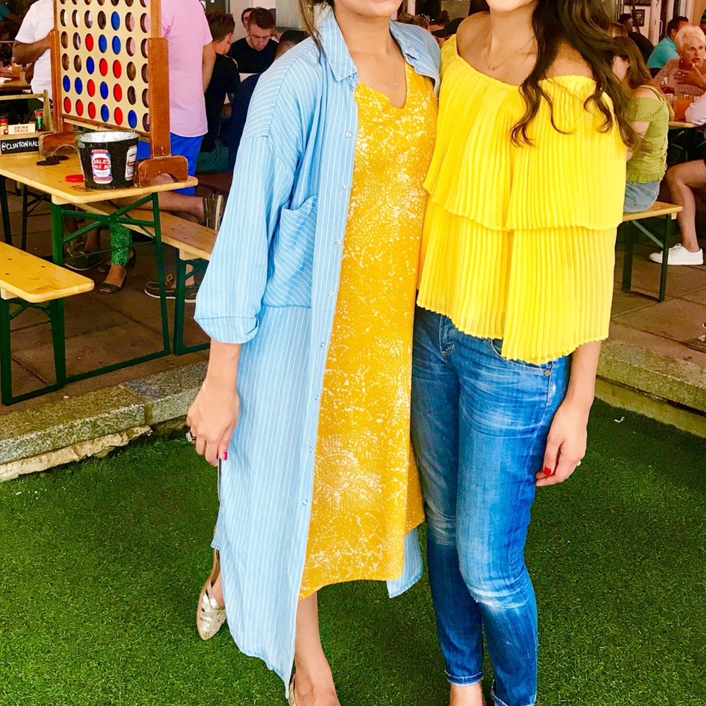 zara long blue denim like top